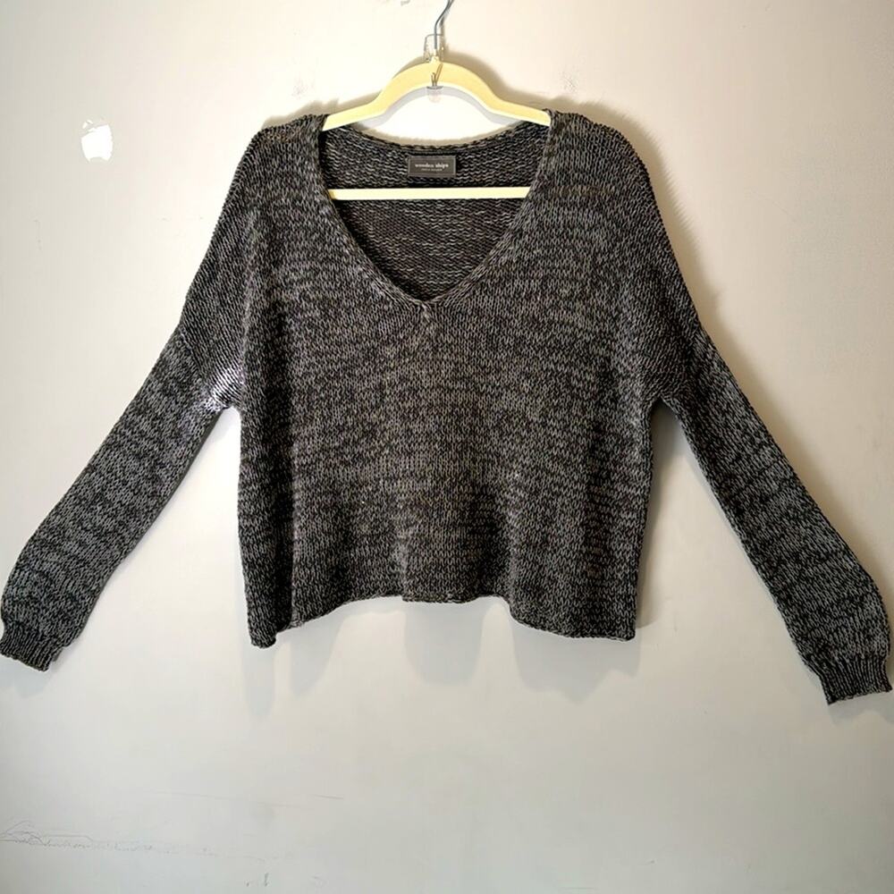 Wooden Ships Paola Buendia Marled‎ V-Neck Sweater Gray White Cotton Blend XS/S